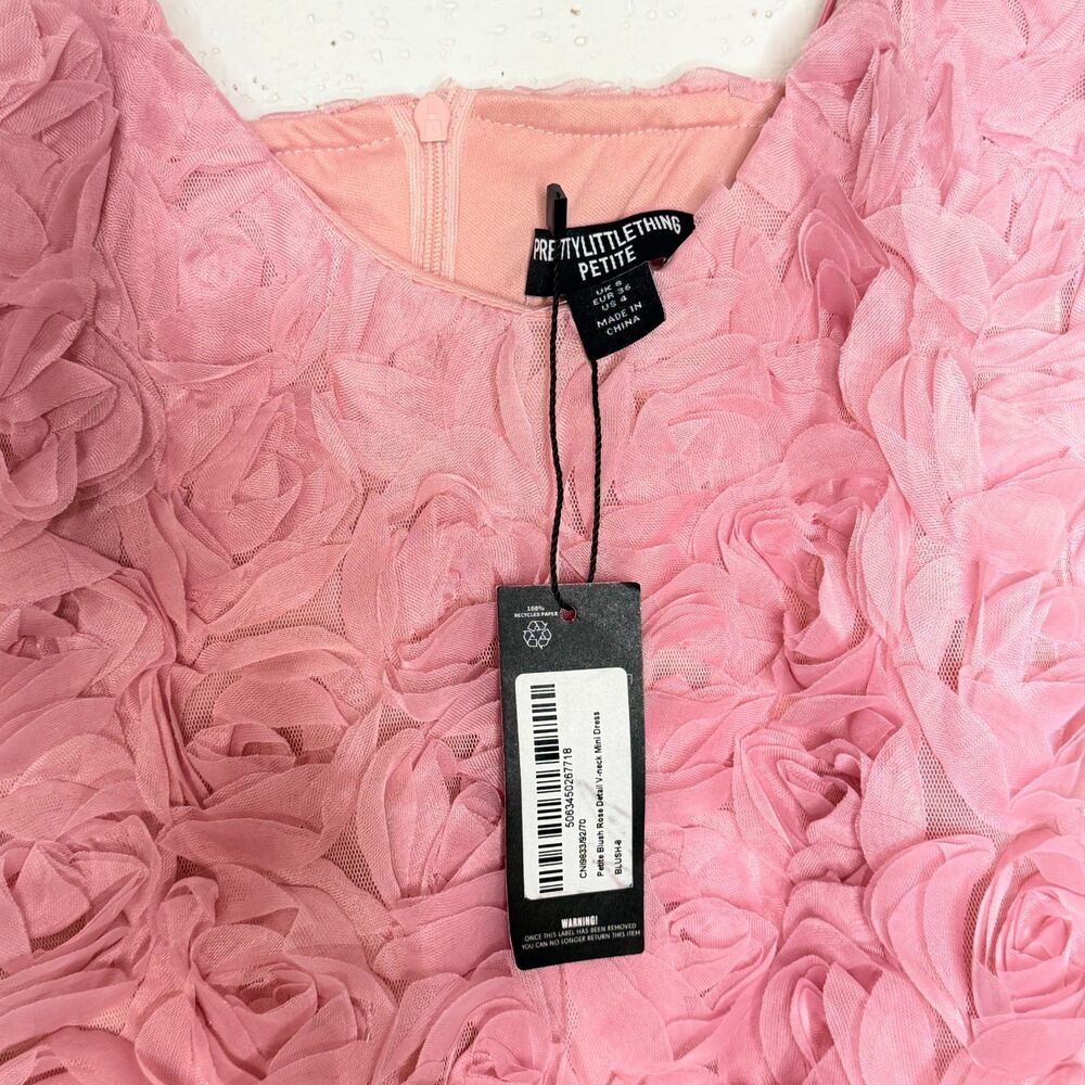 Textured Rosette Mini Dress 6 Homecoming Coquette Barbiecore Romantic Party NWT - Picture 5 of 7